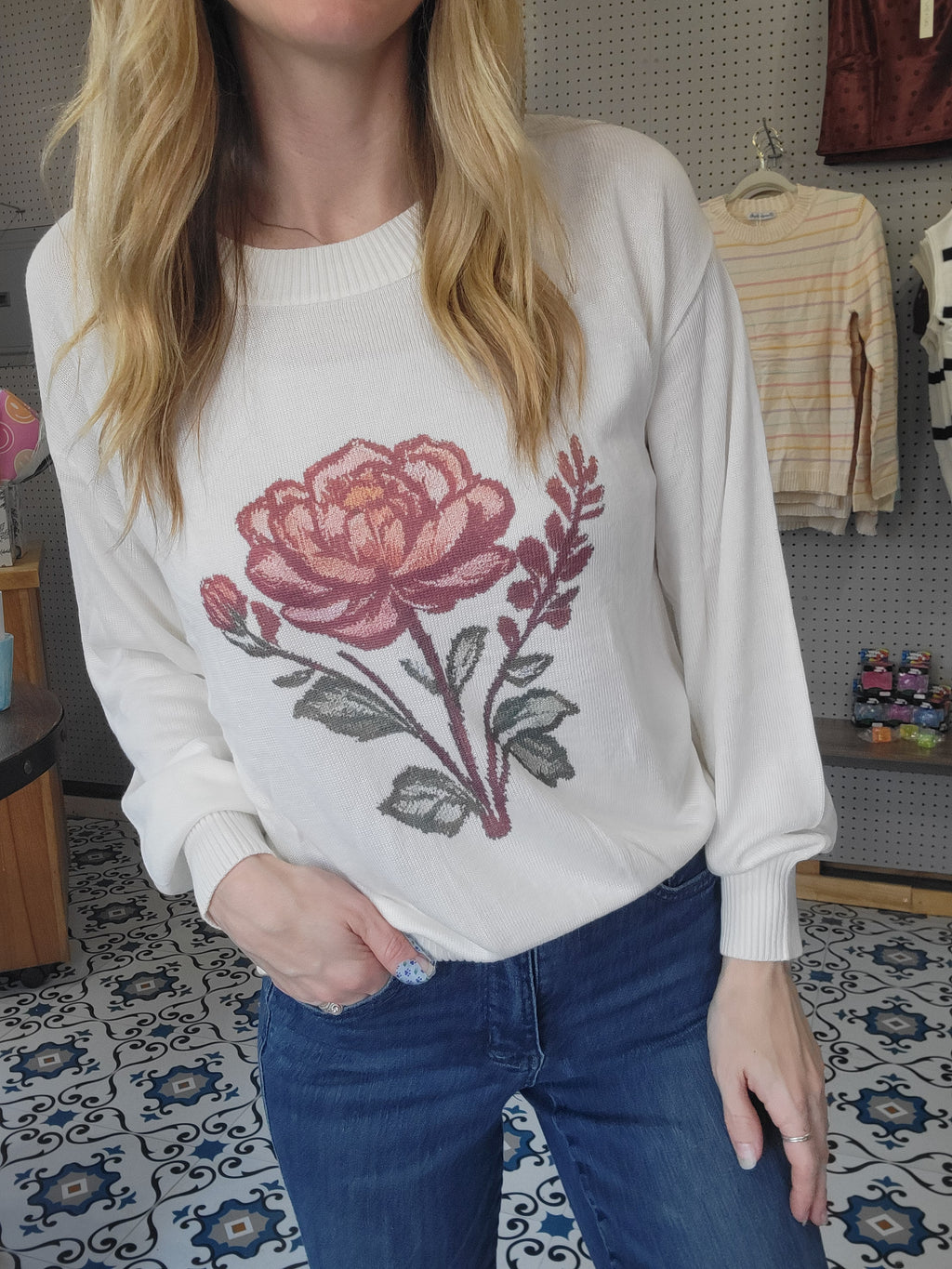White Floral Sweater