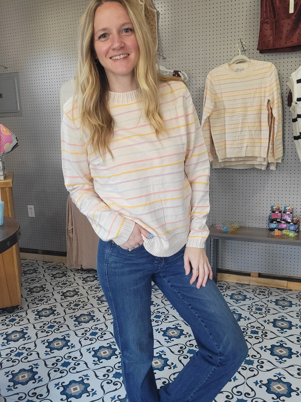 Cream Striped Sweater