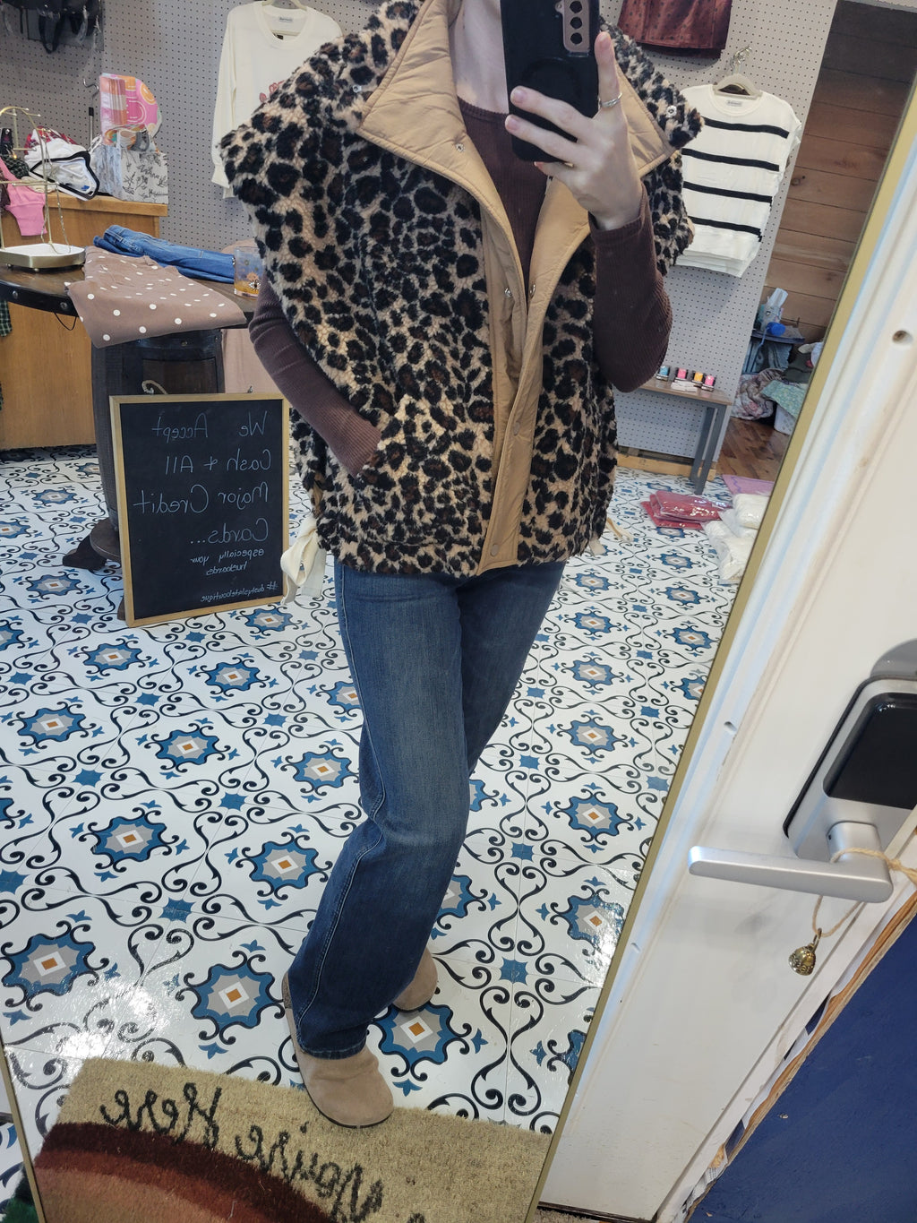 Leopard Sherpa Fleece Vest With Side Bow Detail