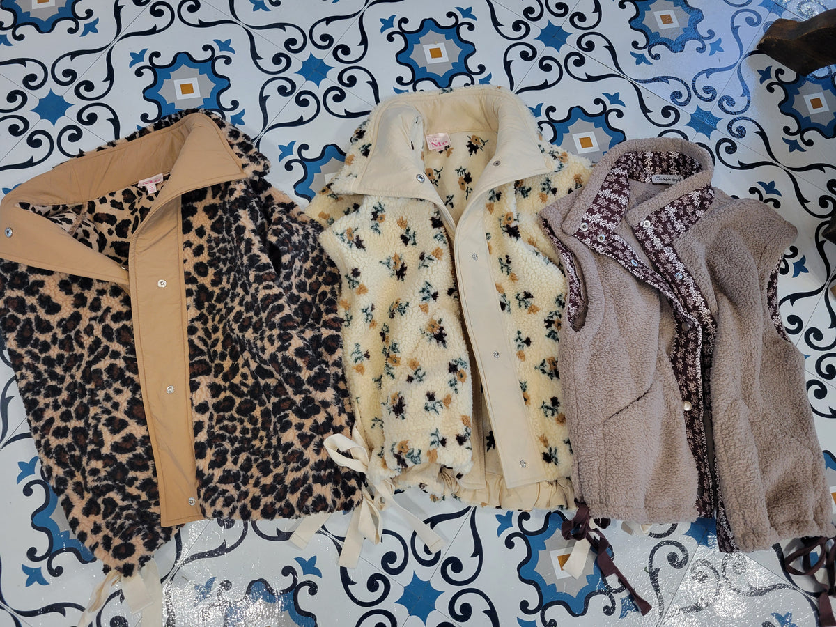 Floral Sherpa Fleece Vest With Side Bow Detail