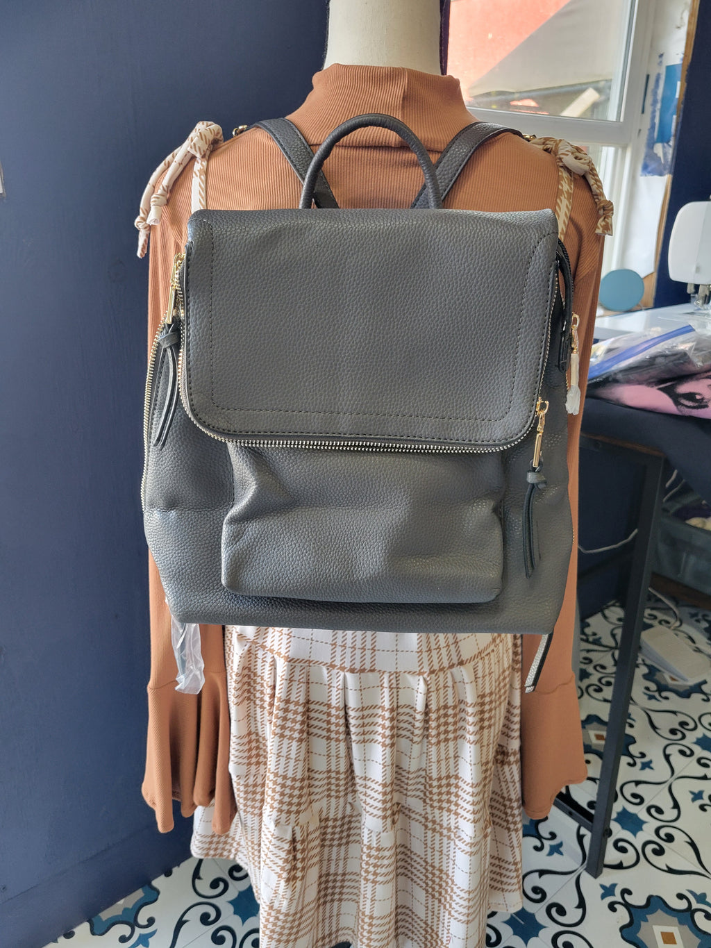 Faux Leather Gray Backpack