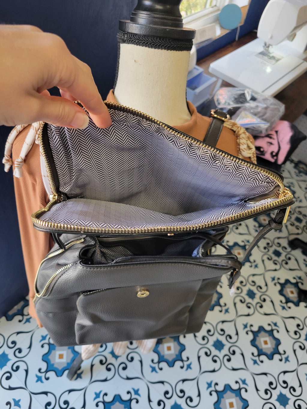 Faux Leather Gray Backpack