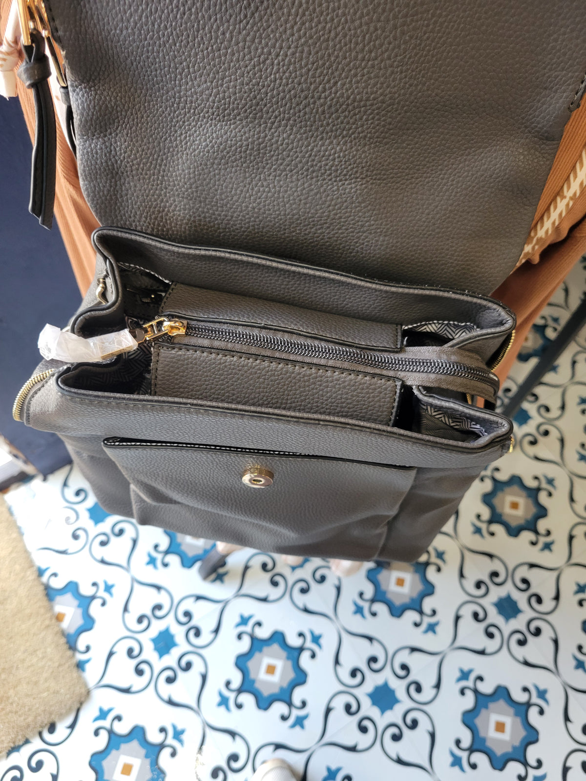 Faux Leather Gray Backpack