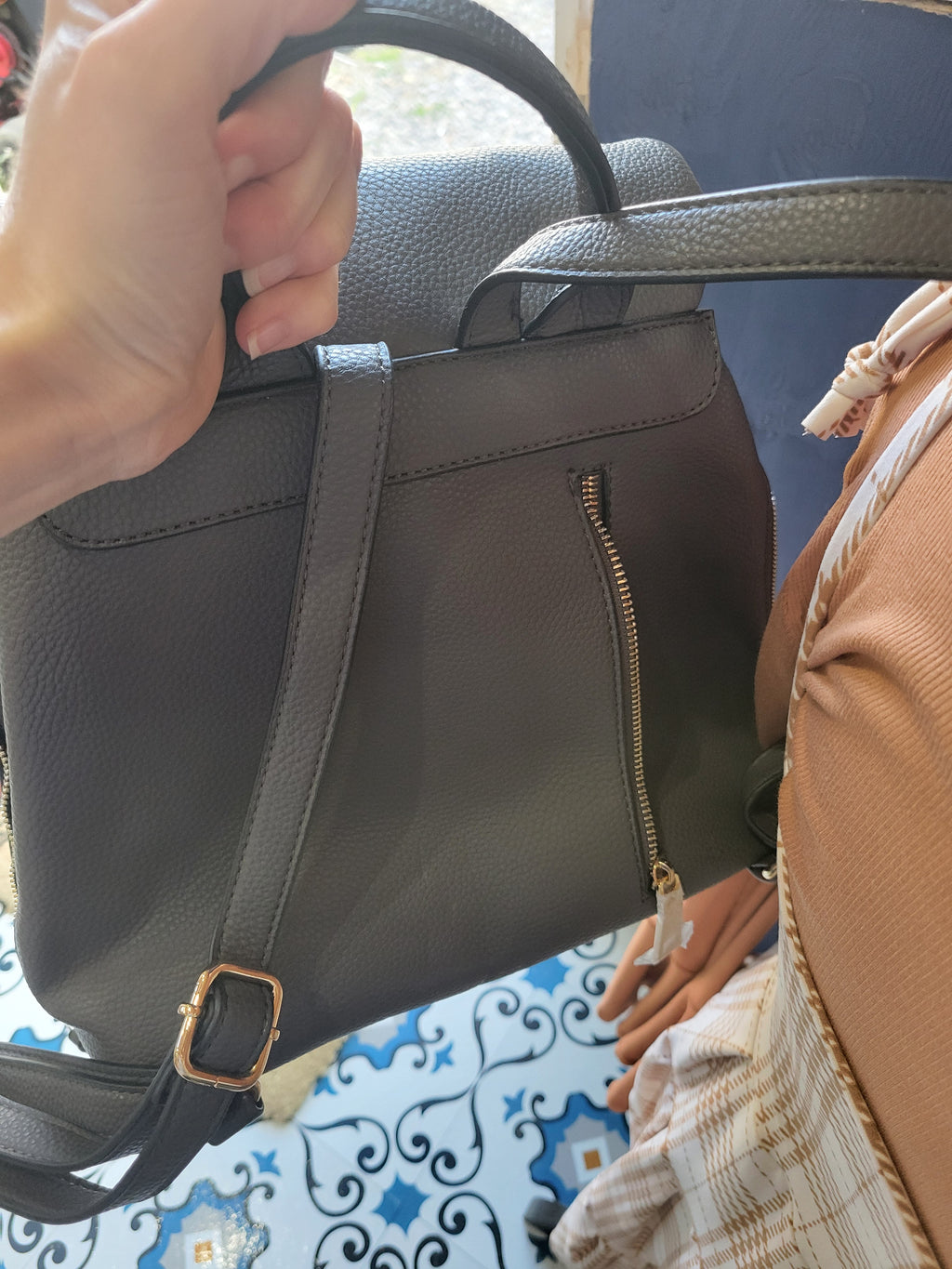 Faux Leather Gray Backpack