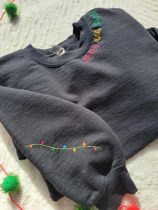 Merry and Bright Hand Embroidered Crewneck Sweatshirt