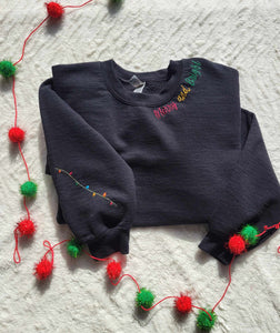 Merry and Bright Hand Embroidered Crewneck Sweatshirt