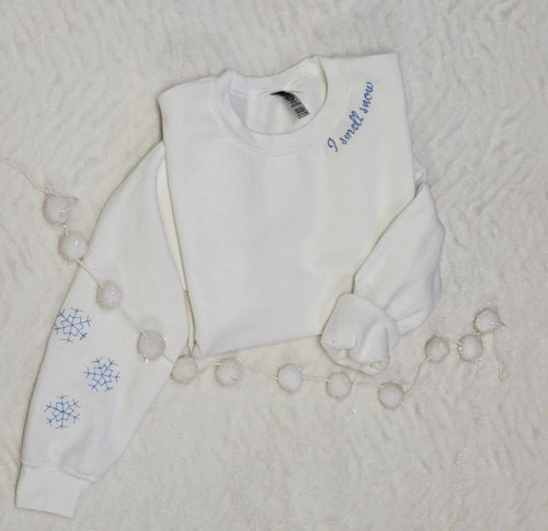 "I smell snow" Hand Embroidered Crewneck