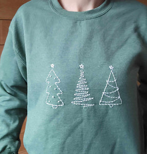 Hand Embroidered Christmas Tree Crewneck Sweatshirt