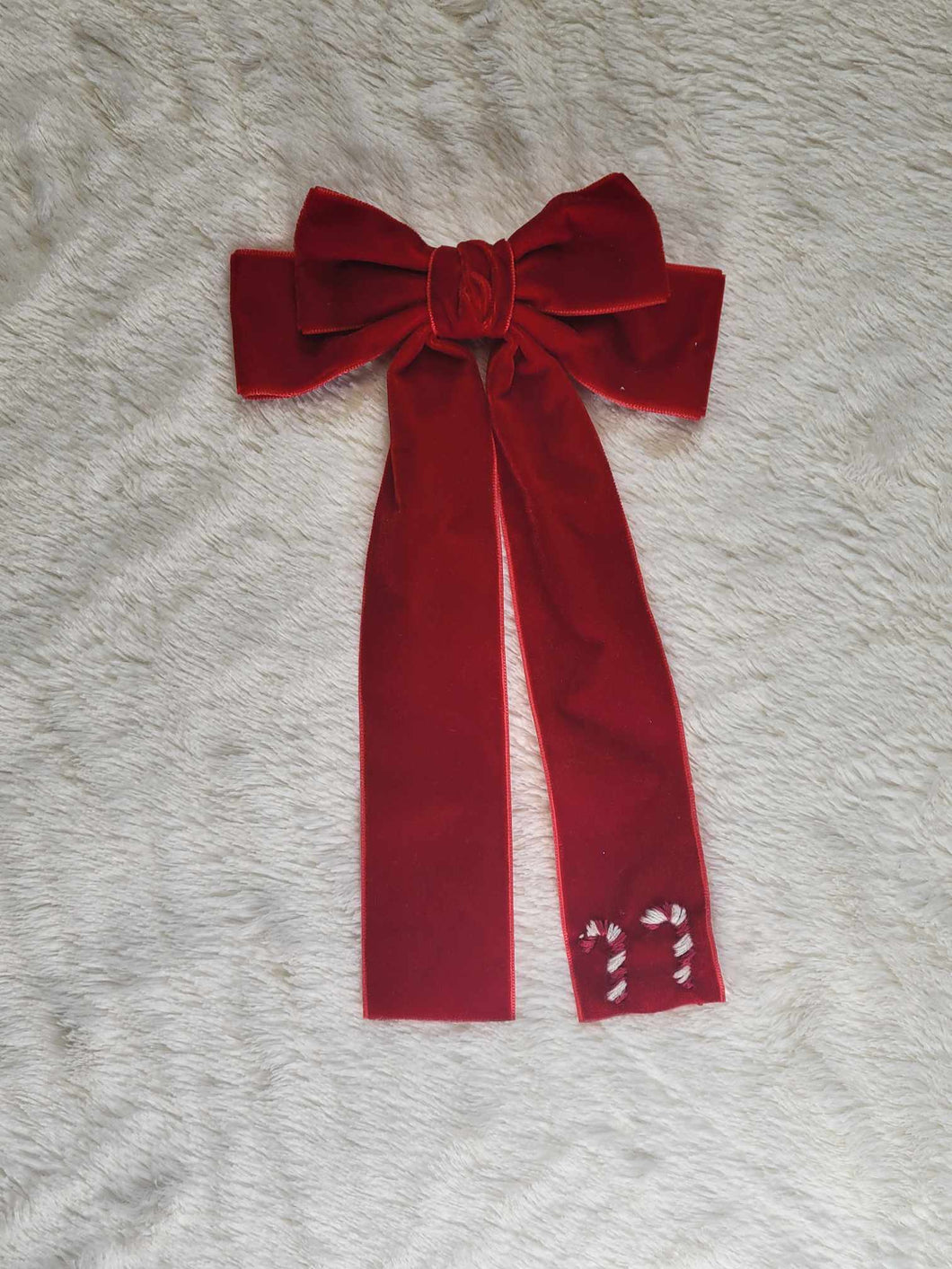 Candy Cane Hand Embroidered Bow