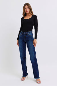 Judy Blue Raw Hem Straight Leg Jeans